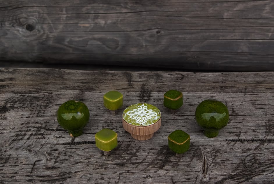 Zielone gałki meblowe - ceramiczne, emaliowane - DOT manufacture